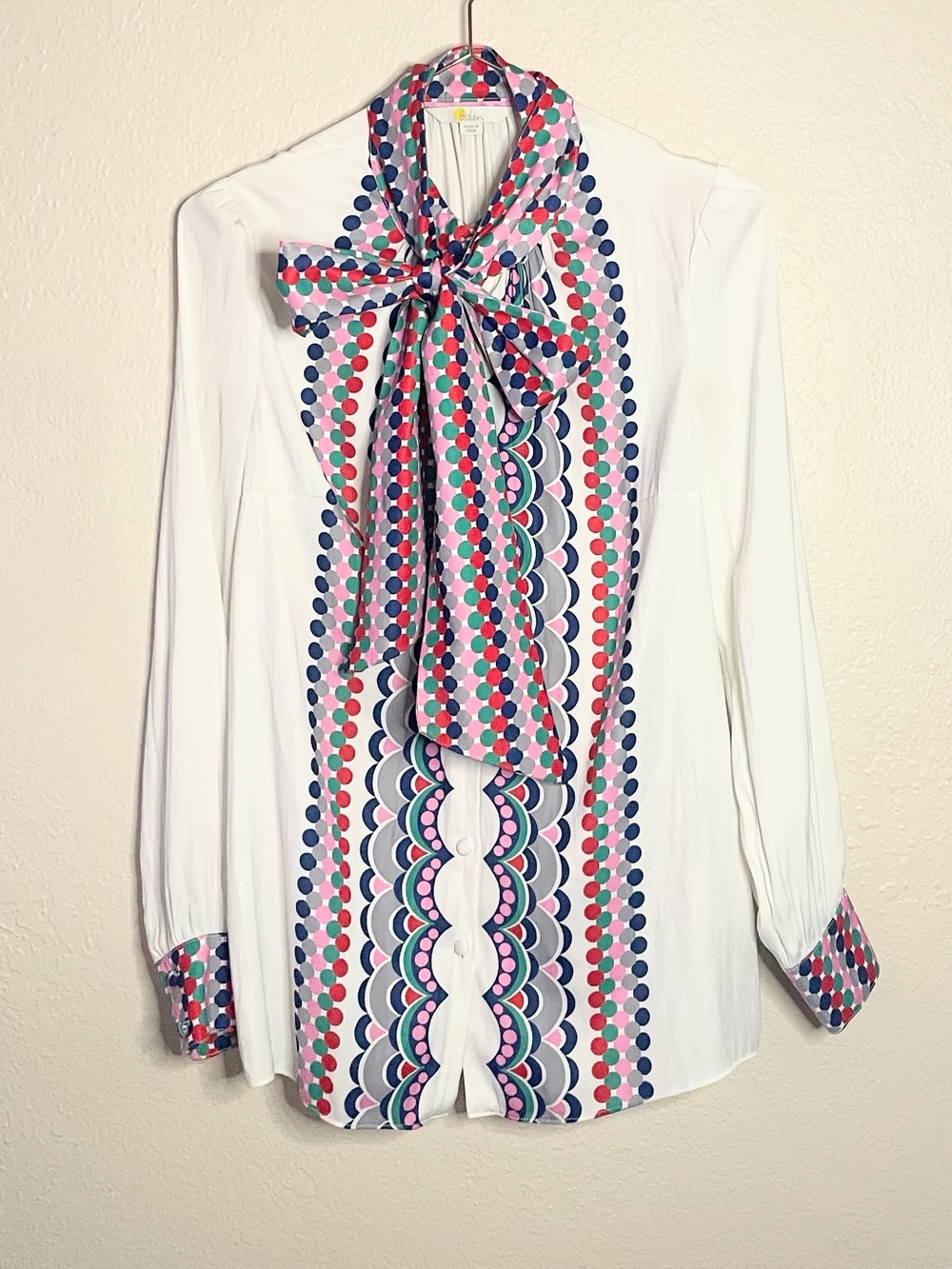 Boden Tie Neck Bow Blouse Polka Dot Print Size 4
